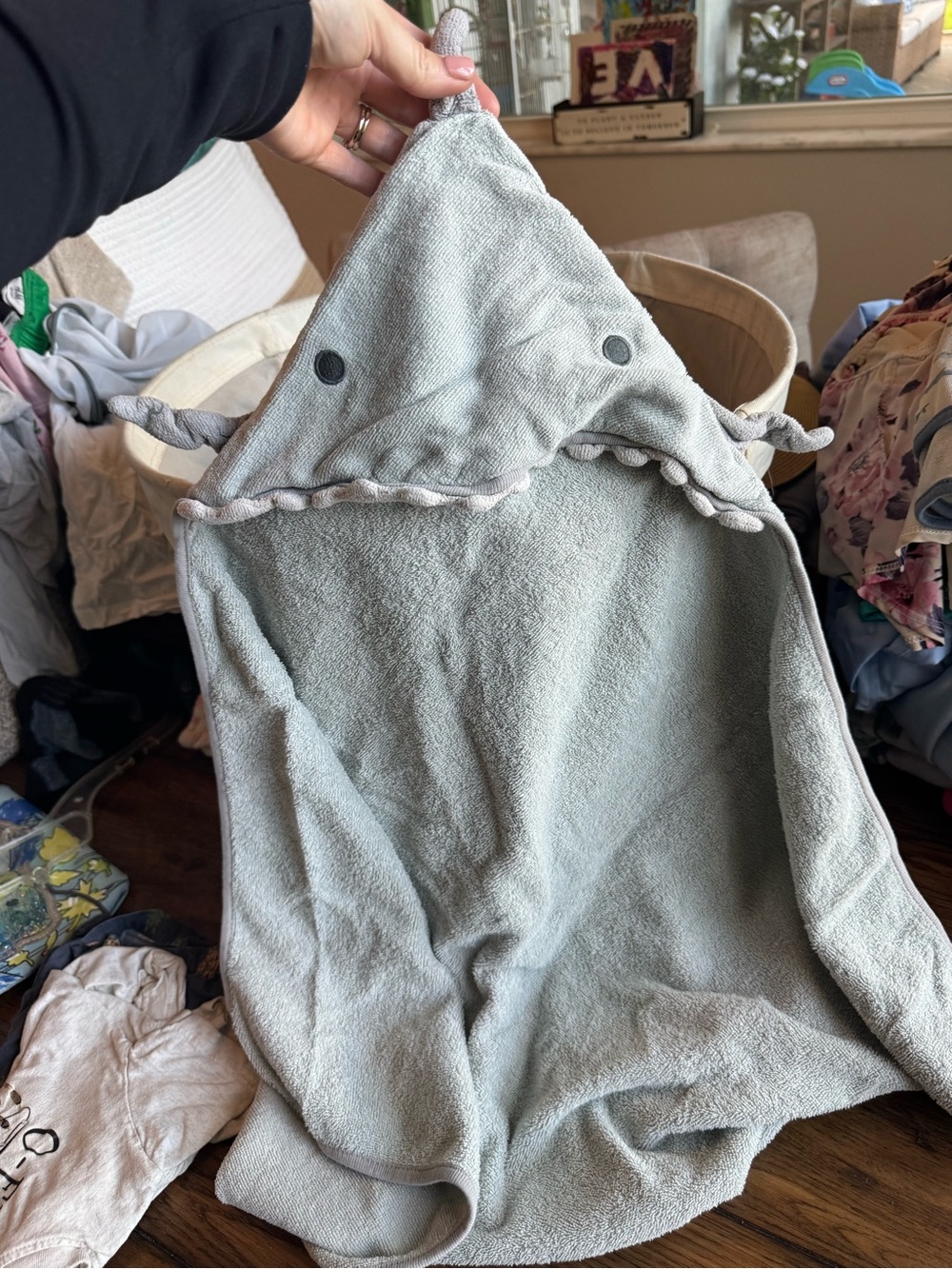 Baby Shark Hooded Towel - Light Gray